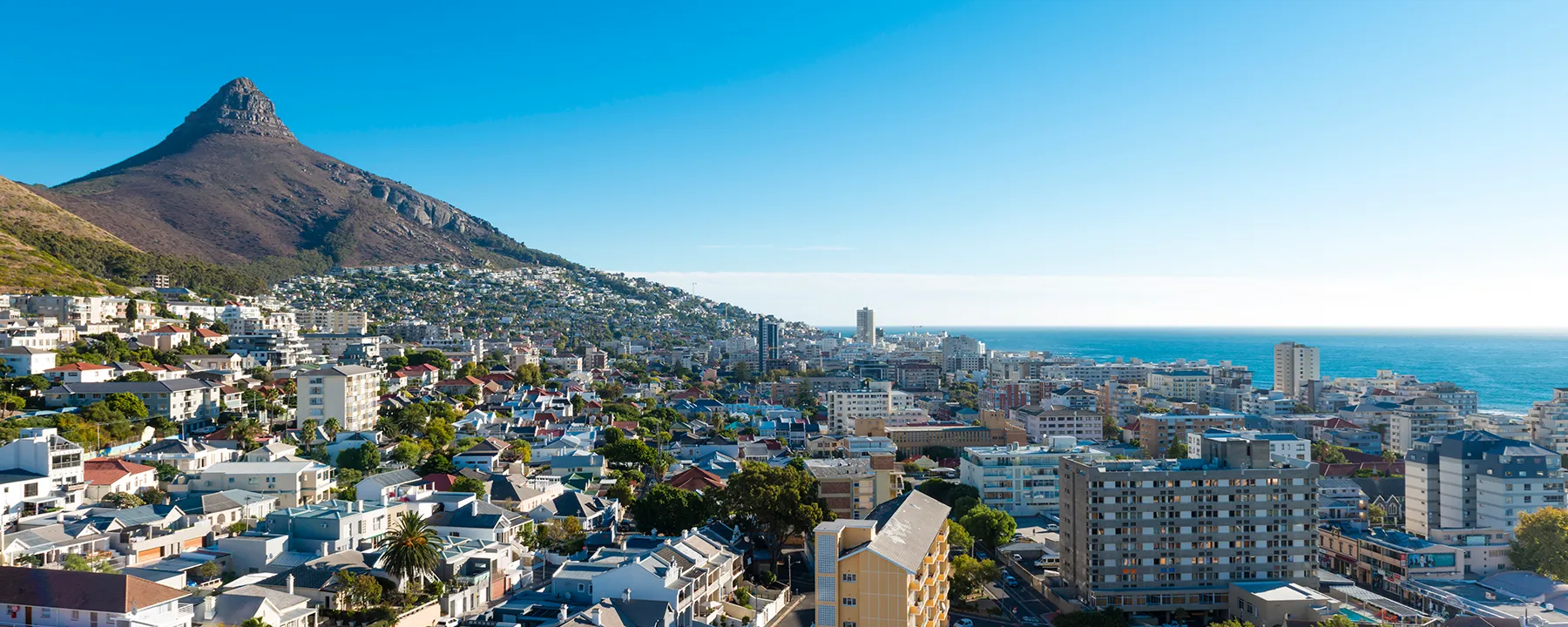 Cape Town City Bowl – aerial view of the CBD beneath Table Mountain